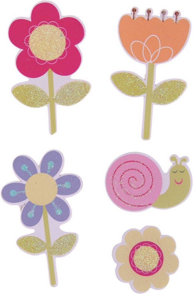 Glorex Bastelnaturmaterial Glorex Holzsticker Blumen 3,5 - 6,5cm, 5 Stück von Glorex