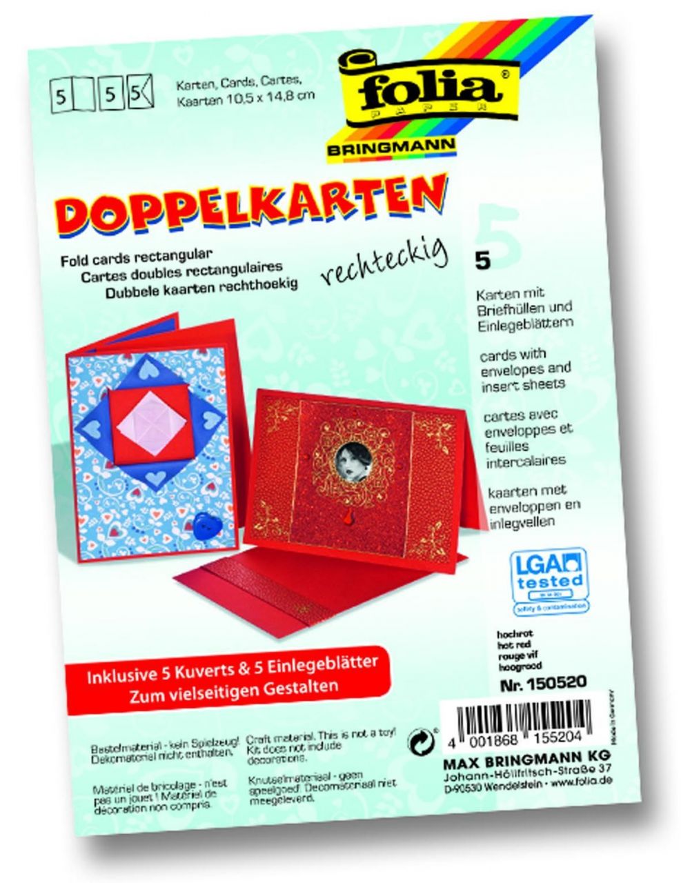 Glorex Doppelkarten 10,5 x 15 cm hochrot, 5 Stück von Glorex