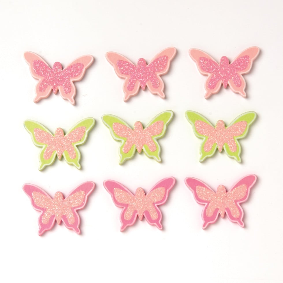 Glorex Holz-Streudeko Schmetterlinge rosa grün 9 Stück 2,4 x 3 cm von Glorex