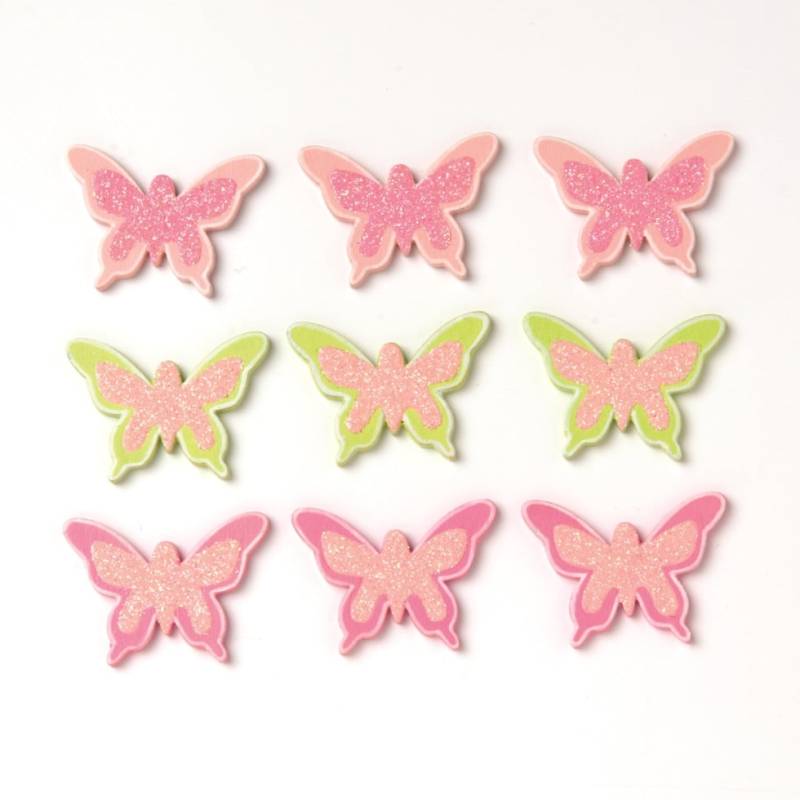 Glorex Holz-Streudeko Schmetterlinge rosa grün 9 Stück 2,4 x 3 cm von Glorex