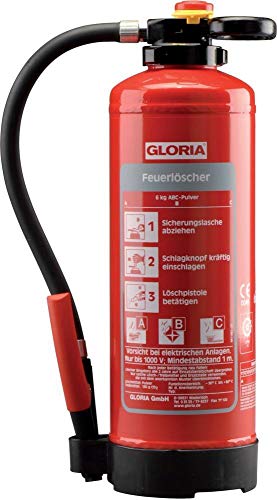 Gloria P6PRO – Auflade-Pulver Feuerlöscher (ABC) mit Wandhalter; einsetzbar an elektrischen Anlagen; frostsicher; EN3, 6 kg; 10 LE 801941.0000 von Gloria