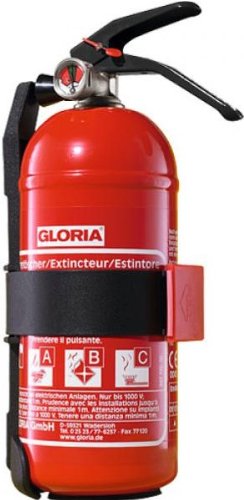 GLORIA 1 kg Pulver-Feuerlöscher für Kfz, Werkstatt, Boot, Küche oder Garage # mit Manometer # Kfz.-Halter und Sicherheitsspannband von Gloria