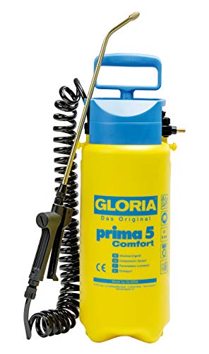 GLORIA Drucksprüher prima 5 Comfort | 5 L Gartenspritze/Drucksprühgerät | Komfortable Ausstattung: 2,5 m Spiralschlauch, Kompressoranschluss von Gloria