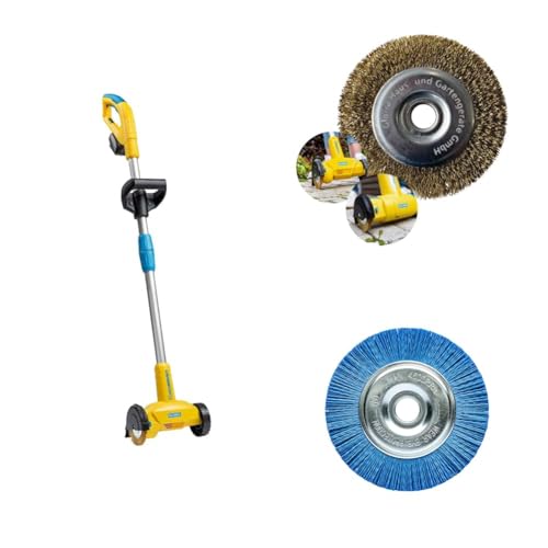 GLORIA WeedBrush li-on – Akku Fugenreiniger inkl. 2x Stahldraht- & 1x Nylon-Fugenbürste | Unkrautentfernung für robuste & empfindliche Flächen | Für BOSCH 18V Akku (nicht enthalten) von Gloria