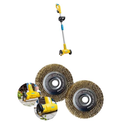 GLORIA WeedBrush li-on Vorrats-Set | Akku Fugenreiniger inkl. 3x Stahldraht-Fugenbürste | Elektrische Unkrautbürste für Pflasterfugen & Gehwege | Für BOSCH 18V Akku (nicht enthalten) von Gloria