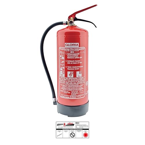 GLORIA PD 6 GA Pulverlöscher - 6kg Dauerdrucklöscher - Brandklassen A, B, C - inkl. Wandhalterung von Gloria