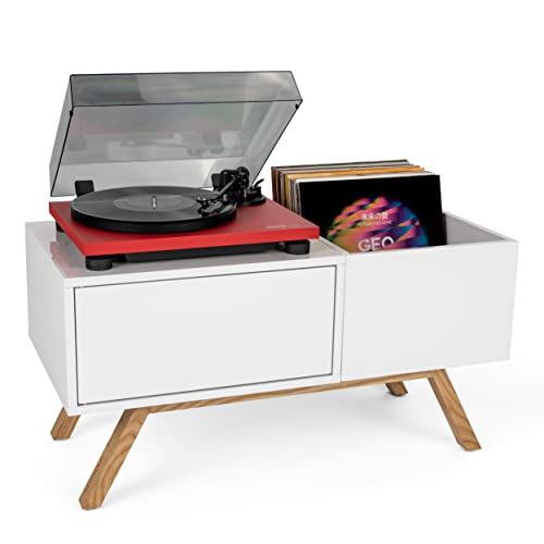 Glorious Turntable Lowboard - im 60er-Jahre-Retrodesign, Abhörstation, Offene Record Box, schockabsorbierende Gummifüße, weiß von Glorious