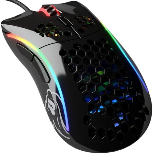 Glorious Gaming Model D- (Minus) Wired Gaming Mouse – superleichtes Wabendesign mit 61 g, RGB-Beleuchtung, ergonomisch, Pixart 3360 Sensor, Omron-Schaltern, PTFE-Füße, 6 Tasten – Glänzend Schwarz von Glorious