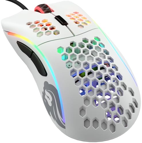 Glorious Gaming Model D Wired Gaming Mouse – superleichtes Wabendesign mit 68 g, RGB-Beleuchtung, ergonomisch, Pixart 3360 Sensor, Omron-Schaltern, PTFE-Füße, 6 Tasten – Mattweiß von Glorious