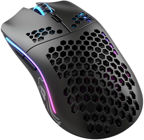 Glorious Gaming Model O Wireless Gaming Mouse – Superleichte 69 g, Wabendesign, RGB-Beleuchtung, beidhändig, verzögerungsfreier 2,4-GHz-Funk, bis zu 71 Stunden Akku – Mattschwarz von Glorious