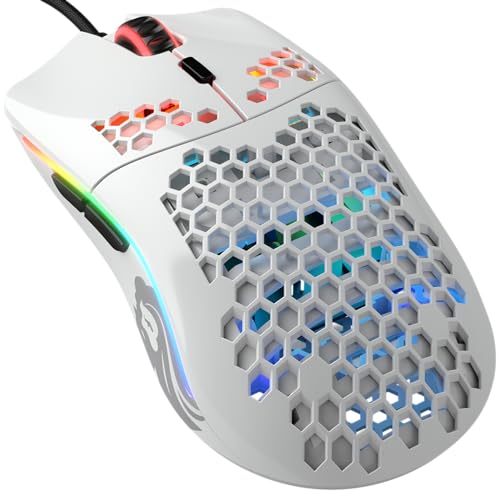 Glorious Gaming Model O Wired Gaming Mouse – superleichtes Wabendesign mit 67 g, RGB-Beleuchtung, Pixart 3360 Sensor, Omron-Schaltern, beidhändig – Glänzend Weiß von Glorious