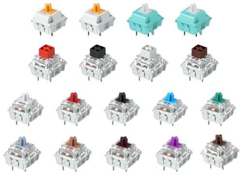 Glorious Gaming 18x Keyboard-Schalter-Probepaket – 6X Gateron | 8X Kailh | 4X Schalter, 4 Sorten O-Ring-Dämpfer (insgesamt 20 O-Ringe), passend für alle GMMK-/MX-Keyboards von Glorious