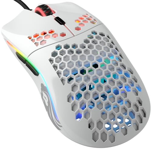 Glorious Gaming Model O- (Minus) Compact Wired Gaming Mouse – Im superleichten Wabendesign mit 58 g, RGB-Beleuchtung, Pixart 3360 Sensor, Omron-Schalter, beidhändig – Glänzend Weiß von Glorious