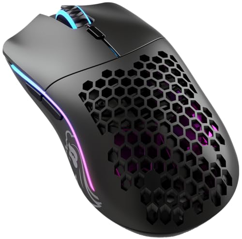 Glorious Gaming Model O- (Minus) Wireless Gaming Mouse – Superleichte 65 g, Wabendesign, RGB-Beleuchtung, beidhändig, verzögerungsfreier 2,4-GHz-Funk, bis zu 71 Stunden Akku – Mattschwarz von Glorious