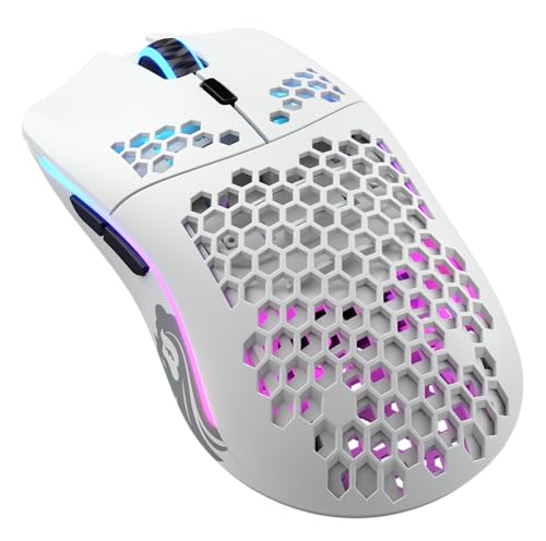 Glorious Gaming Model O Wireless Gaming Mouse – Superleichte 69 g, Wabendesign, RGB-Beleuchtung, beidhändig, verzögerungsfreier 2,4-GHz-Funk, bis zu 71 Stunden Akku – Mattweiß von Glorious