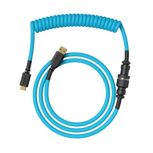 Glorious Gaming Premium Coiled Keyboard Cable - Vergoldetes USB-A (PC) auf USB-C (Tastatur), Schutz vor Kabelsalat, doppelt geflochtene Ummantelung, 5-poliger Aviator-Stecker - Electric Blue von Glorious