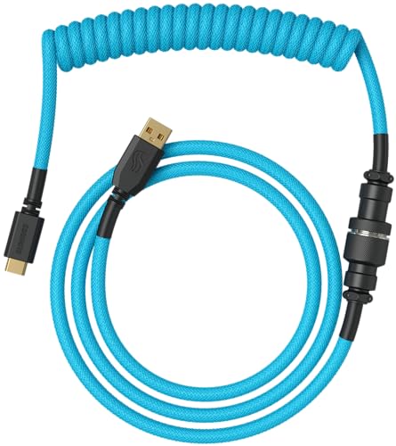 Glorious Gaming Premium Coiled Keyboard Cable - Vergoldetes USB-A (PC) auf USB-C (Tastatur), Schutz vor Kabelsalat, doppelt geflochtene Ummantelung, 5-poliger Aviator-Stecker - Electric Blue von Glorious