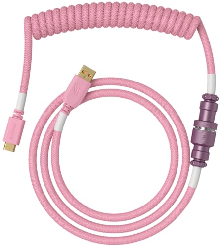 Glorious Gaming Premium Coiled Keyboard Cable - Vergoldetes USB-A (PC) auf USB-C (Tastatur), Schutz vor Kabelsalat, doppelt geflochtene Ummantelung, 5-poliger Aviator-Stecker - Pixel Pink von Glorious