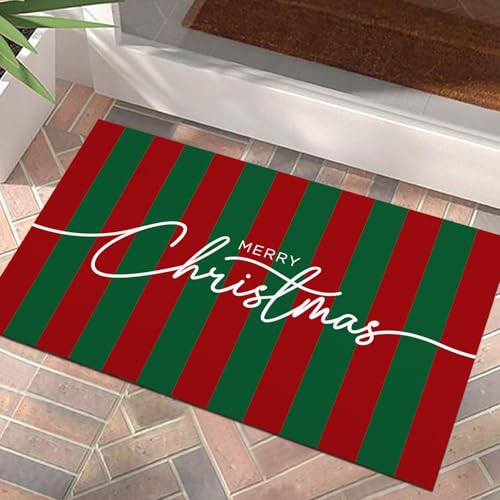 Gloriousa Fußmatte mit Aufschrift "Merry Christmas", rot und grün gestreift, Weihnachtsdekoration, rutschfeste Fußmatte, für Zuhause, Küche, Badezimmer, Dekoration, Innen- und Außenbereich, 40,6 x 61 Gloriousa Fußmatte mit Aufschrift "Merry Christmas", rot und grün gestreift, Weihnachtsdekoration, rutschfeste Fußmatte, für Zuhause, Küche, Badezimmer, Dekoration, Innen- und Außenbereich, 40,6 x 61 von Gloriousa
