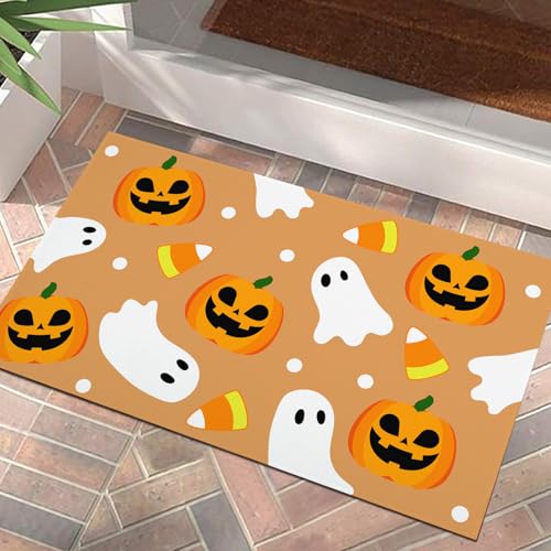 Halloween-Fußmatte, niedlicher Geist, Kürbis, Bodenmatte, rustikaler Hof, rutschfeste Fußmatte, Veranda, Badezimmer, Dekoration, Innen- und Außenbereich, 45,7 x 76,2 cm Halloween-Fußmatte, niedlicher Geist, Kürbis, Bodenmatte, rustikaler Hof, rutschfeste Fußmatte, Veranda, Badezimmer, Dekoration, Innen- und Außenbereich, 45,7 x 76,2 cm von Gloriousa