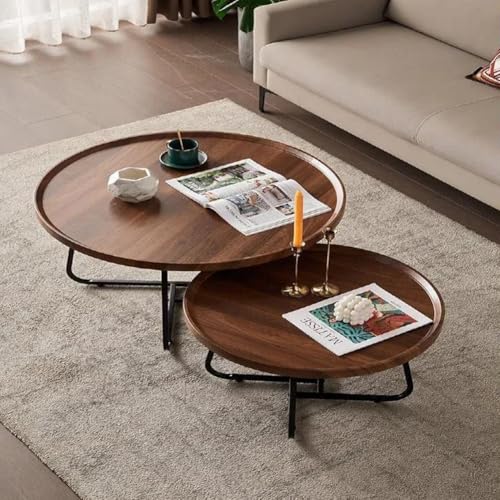 Glorlliant Couchtisch 2Er Set Rund, Holz Wohnzimmertisch Mit Metallrahmen, Loft Design 2 In 1 Verschachtelung, Beistelltische Fürs Wohnzimmer Tisch Für Couch, 53Cm Und 43Cm Breit, Walnussfarbe von Glorlliant
