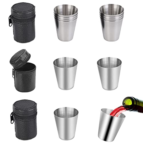 Gloryit Edelstahl-Becher Set,12 Stück Metall Tragbar Metallbecher Set, Edelstahl Becher, Metallbecher Edelstahl Schnaps-Becher, für Camping, Picknick, Wandern,ideales Flachmann-Zubehör von Gloryit