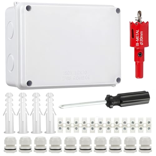 Verteilerdose Abzweigdose wasserdicht IP65 Aufputz, Gloryit 150 x 110 x 70 mm Klemmkasten Aufputz Abzweigkasten, Großer ABS-Elektrokasten Kabelanschluss im Freien für ø6-12 mm Kabel von Gloryit