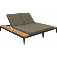 Gloster GRID Doppelliege Aluminium/Outdoorstoff inkl. Kissen und Teakablage von Gloster