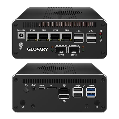 Glovary 14th Gen Micro Firewall Appliance Ultra 7 155H (16C/22T), 2 x 10GbE 82599ES LAN, 4 x i226V 2.5GbE LAN AI Mini PC Router, OPNsense Hardware, DDR5 32GB RAM 1TB SSD, USB-C 40Gbps von Glovary