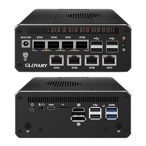 Glovary 14th Gen Micro Firewall Appliance Ultra 7 155H (16C/22T), 8 x i226V 2.5GbE LAN AI Mini PC Router, OPNsense Hardware, DDR5 64GB RAM 2TB SSD, USB-C 40Gbps von Glovary