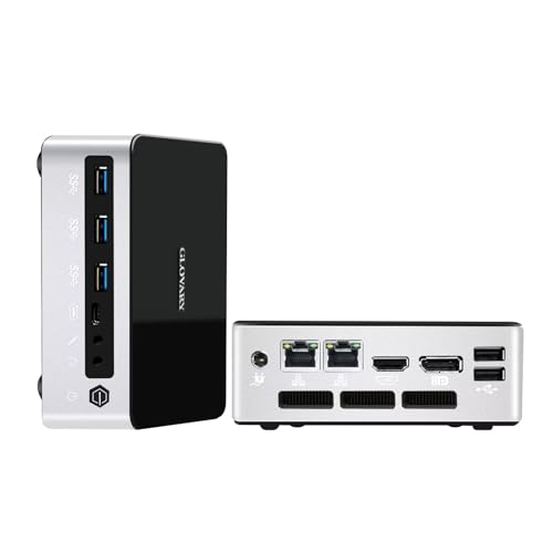 Glovary Mini PC 13th Gen Core i7 1360P (12C16T, bis zu 5.00 GHz) Windows 11 Pro, DDR5 16GB RAM 256GB NVMe SSD, Micro Desktop Computer Dual LAN, Iris Xe, 5USB, HD, DP, Type-C, WiFi6, BT5.2 von Glovary