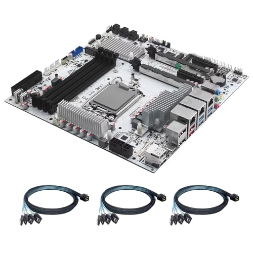 Glovary W680 Micro ATX Mainboard LGA1700, 12 Bay NAS Motherboard, 4 x ECC UDIMM DDR5, 3 LAN (vPro 2.5GB + 10GB + 2.5GB), 3 x M.2 NVMe Slot, 2 x PCIe x16, 4USB3.2, 5 Display, 8GB RAM 128GB SSD von Glovary