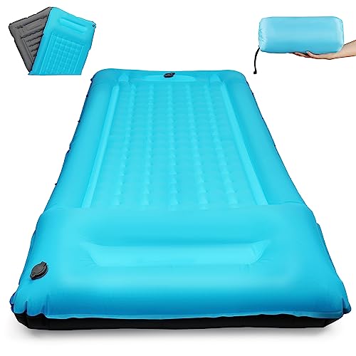 Glovios Isomatte Camping Selbstaufblasend, Camping Matratze Selbstaufblasend mit Fußpumpe, Ultraleicht Wasserdicht Luftmatratze Selbstaufblasbar für Outdoor Wandern Backpacking Zelt, Blau von Glovios