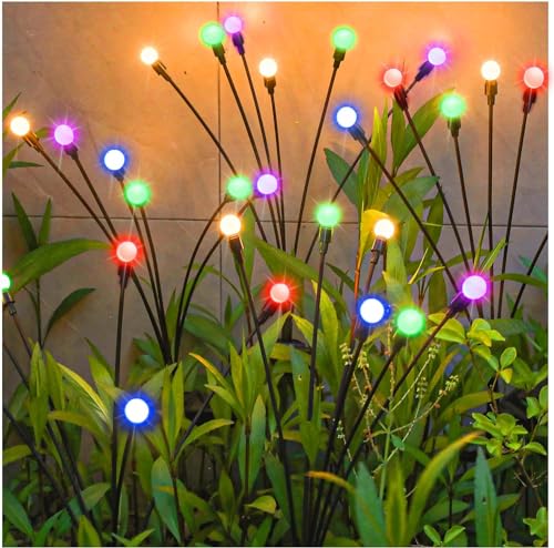 Glovios Firefly Solar-gartenlichter Außen 10 LED,4 Stück Solarlampen für Außen Garten,Swinging Garten Lichter Wasserdicht,Glühwürmchen Solarleuchten für Pathway Yard Patio Dekoratives (RGB) von Glovios