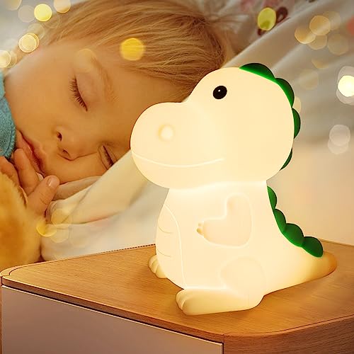 Glovios LED Nachtlicht Baby,Dinosaurier Silikon Nachtlicht Kinder USB-Aufladung, Nachttischlampe Babyzimmer mit Tap Control,Silikon Kinderzimmer Lampe,Dino Stilllicht Dimmbar (Dinosaurier) von Glovios