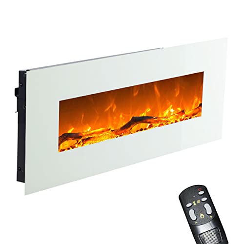 GLOW FIRE Elektrokamin mit Heizung und Kaminfeuer (Wandkamin Venus) - elektrischer Kamin mit LED-Licht, Heizlüfter, Deko & Fernbedienung - zum Aufhängen an der Wand, max. 1500 W - weiß, 126x55 cm von GLOW FIRE