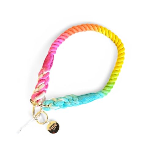 Glow Pups Hundehalsband, handgefertigt, buntes Seil für mittelgroße und große Hunde, langlebige geflochtene Konstruktion, stilvolles Farbverlauf-Design, Trainingsgebrauch, Halsbandgröße: bis zu 45,7 von Glow Pups