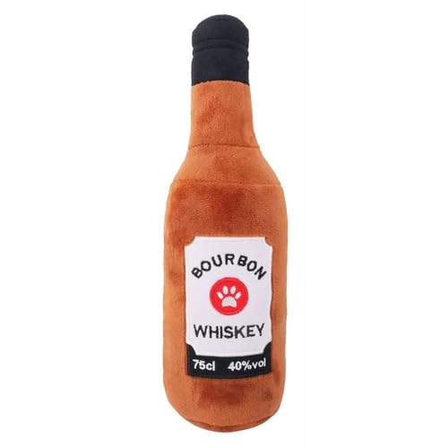 Glow Pups Whiskey Hundespielzeug mit Quietscher, lustiges Alkohol-Parodie Plüsch-Hundespielzeug zum Spielen, interaktiv und ansprechend, ideale Hunde, klassischer mehrfarbiger Stil, 26 cm von Glow Pups