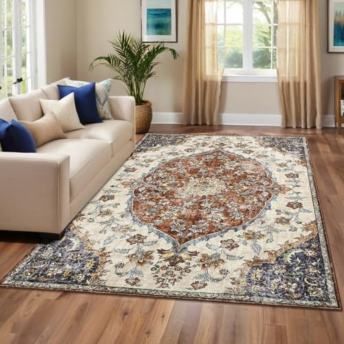 GlowSol Großer Vintage-Teppich für Schlafzimmer, Esszimmer, 22,9 x 30,5 cm, neutral, böhmisch, waschbar, rutschfest, fusselfrei, Blumenmuster, weich, niedriger Flor, faltbar, Bedruckt GlowSol Großer Vintage-Teppich für Schlafzimmer, Esszimmer, 22,9 x 30,5 cm, neutral, böhmisch, waschbar, rutschfest, fusselfrei, Blumenmuster, weich, niedriger Flor, faltbar, Bedruckt von GlowSol