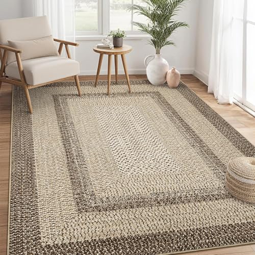 GlowSol Waschbarer Teppich für Wohnzimmer, 12,7 x 17,8 cm, rutschfest, fusselfrei, Bordüre, niedriger Flor, schmutzabweisend, waschbar, modern, geflochtener Druck, für Schlafzimmer, Esszimmer, Küche GlowSol Waschbarer Teppich für Wohnzimmer, 12,7 x 17,8 cm, rutschfest, fusselfrei, Bordüre, niedriger Flor, schmutzabweisend, waschbar, modern, geflochtener Druck, für Schlafzimmer, Esszimmer, Küche von GlowSol