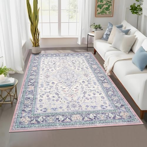 Großflächiger Teppich, 22,9 x 30,5 cm, Vintage-Blumenmuster mit rutschfester TPR-Unterseite, faltbare, dünne Niederflor-Matte, weicher, fusselfreier Teppich, Retro-orientalischer Bodenbelag für Großflächiger Teppich, 22,9 x 30,5 cm, Vintage-Blumenmuster mit rutschfester TPR-Unterseite, faltbare, dünne Niederflor-Matte, weicher, fusselfreier Teppich, Retro-orientalischer Bodenbelag für von GlowSol
