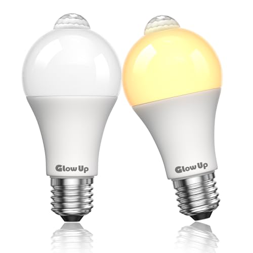 GlowUp 7W E27 Glühlampe mit bewegungsmelder EIN/AUS Automatisch A60 PIR Infrarot-LED-Lampe A60 220V 700lm äquivalent 70W Halogenlampe für Treppenhaus Garage（2Pcs, Warmweiß 2700K） von GlowUp