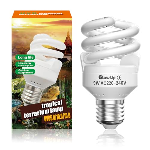 GlowUp 9W UVB 10.0 reptilien uvb lampe terrarium E27 uvb lampe AC220-240V uva uvb lampe terrarium abstrahlwinkel 360° leuchtstofflampe für aquarium, futterautomat, schildkröte, eidechse, etc (1Pcs) von GlowUp