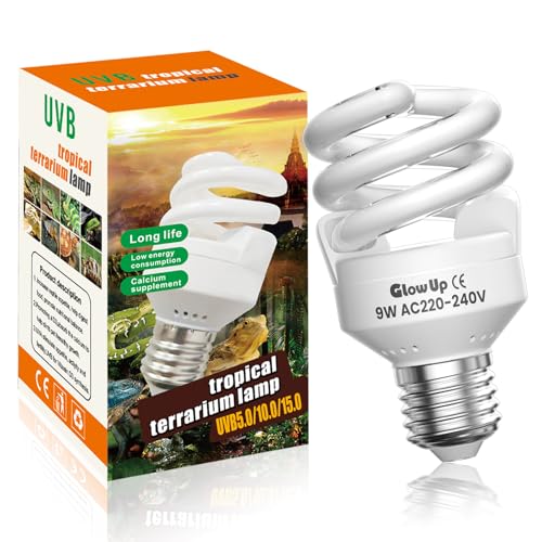 GlowUp 9W UVB 5.0 Reptilien Lampe E27 uva uvb lampe terrarium AC220-240V uvb lampe leuchtstofflampe Strahlungswinkel 360° UVA-Lampe für Aquarium, Glasbehälter, Schildkröte, Eidechse, etc (1Pcs) von GlowUp