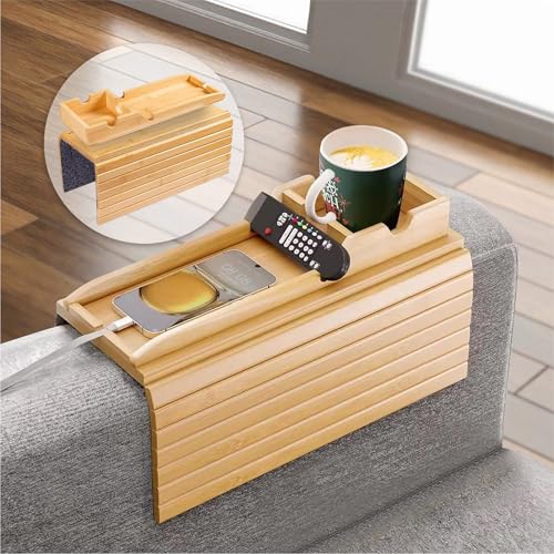 Glowince Sofa Armlehne Tablett Schwarz Holz Couch Arm Tisch (Bambus) von Glowince