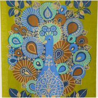 Großer Mid-Century Leinen Wandbehang Von Ulla S./Lini Of Sweden - Pfau Motiv 140x110 cm Großer Mid-Century Leinen Wandbehang Von Ulla S./Lini Of Sweden - Pfau Motiv 140x110 cm von GlowingBeauties