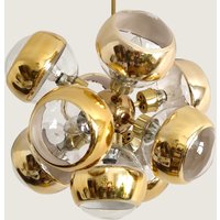 Seltener Mid-Century Modern Goldener Spiegelglas Sputnik Kronleuchter, Deutschland 1960Er Jahre von GlowingBeauties