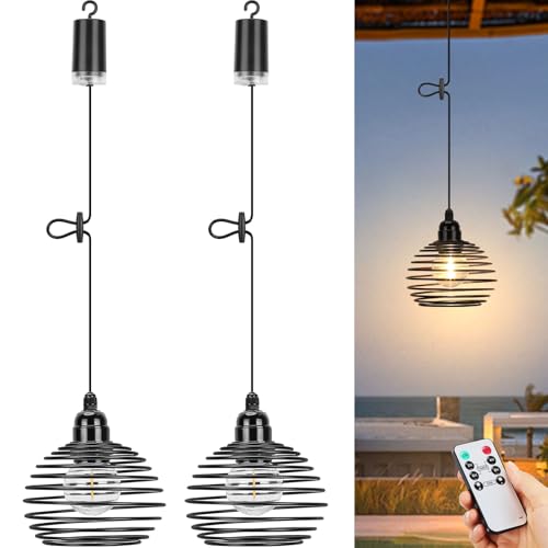 Glowlit 2x Hängeleuchte mit Batterie Fernbedienung Akku Pendelleuchte Hängelampe Outdoor Lampe ohne Strom Batteriebetrieben E26 E27 Garten Balkon Flur IP65 Wasserdicht Dimmbar Geschenk​​ von Glowlit