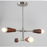 Mid Century Sputnik Kronleuchter Nussbaumholz & Vierflammige Messingarmatur von GlowsomeChandelier