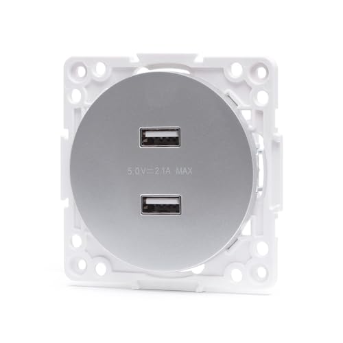 Adapter für 2 USB Steckdosen in edlem Design in Silber - Kompatibel mit deutschen und französischen Systemen, ideal zum stilvollen Laden Ihrer Geräte von Glowster